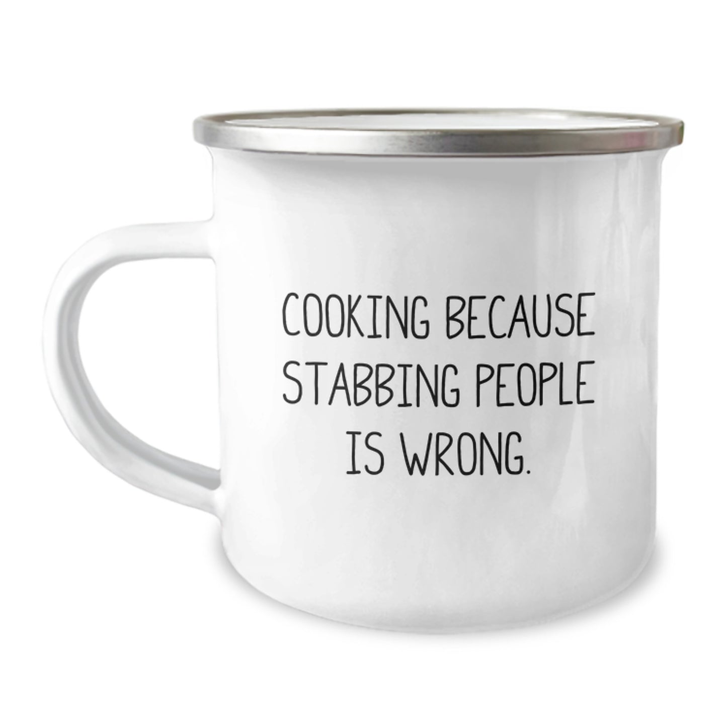 Funny Cooking Enthusiast Gifts for Men, Unique Christmas Unique Gifts from Friends for Cooking Lover, Camping Mug with 'Cooking Because Stabbing People Is Wrong.' Quote - Image 1