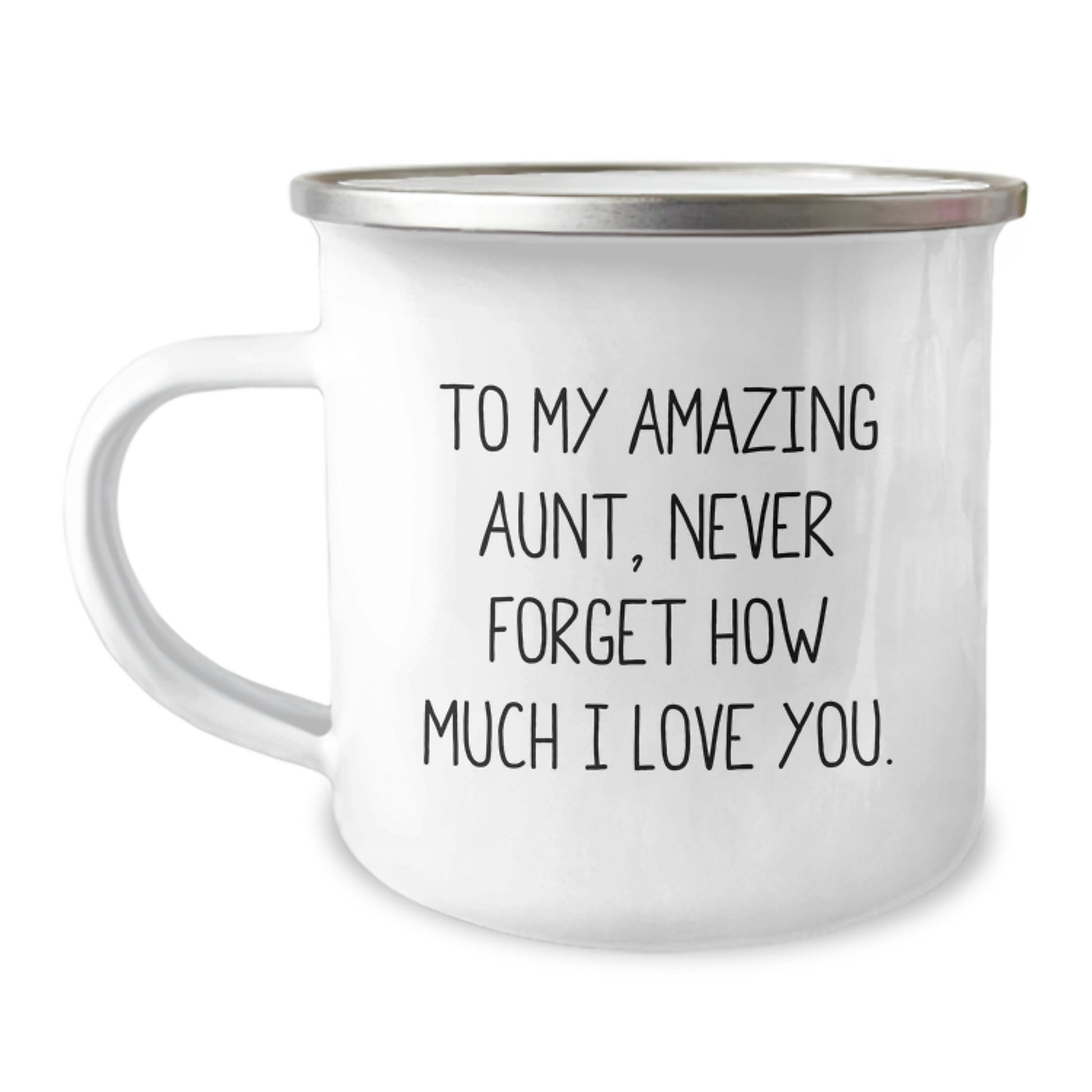 Christmas Unique Gifts from Family, Funny Aunt Quotes, 12 oz Camping Mug, Enamel Finish, Stainless Steel - Image 1