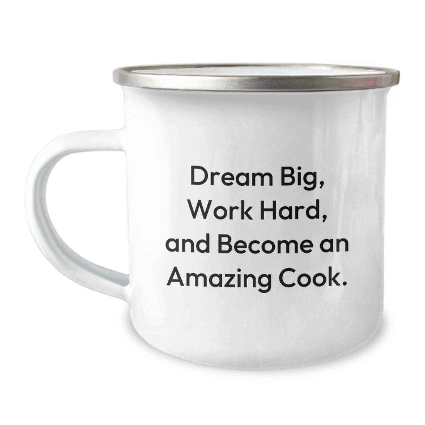 Funny Camping Mug for Cooks, Unique Gifts from Friends to Amazing Cooks this Christmas, Inspirational Quote: 'Dream Big, Work Hard, And Become An Amazing Cook.' - Image 1