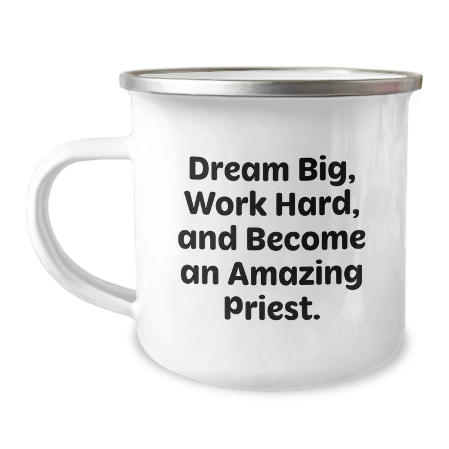 Funny Priest Camping Mug - Dreams Big, Work Hard - Gifts from Men to Priest Friends on Christmas - Image 1
