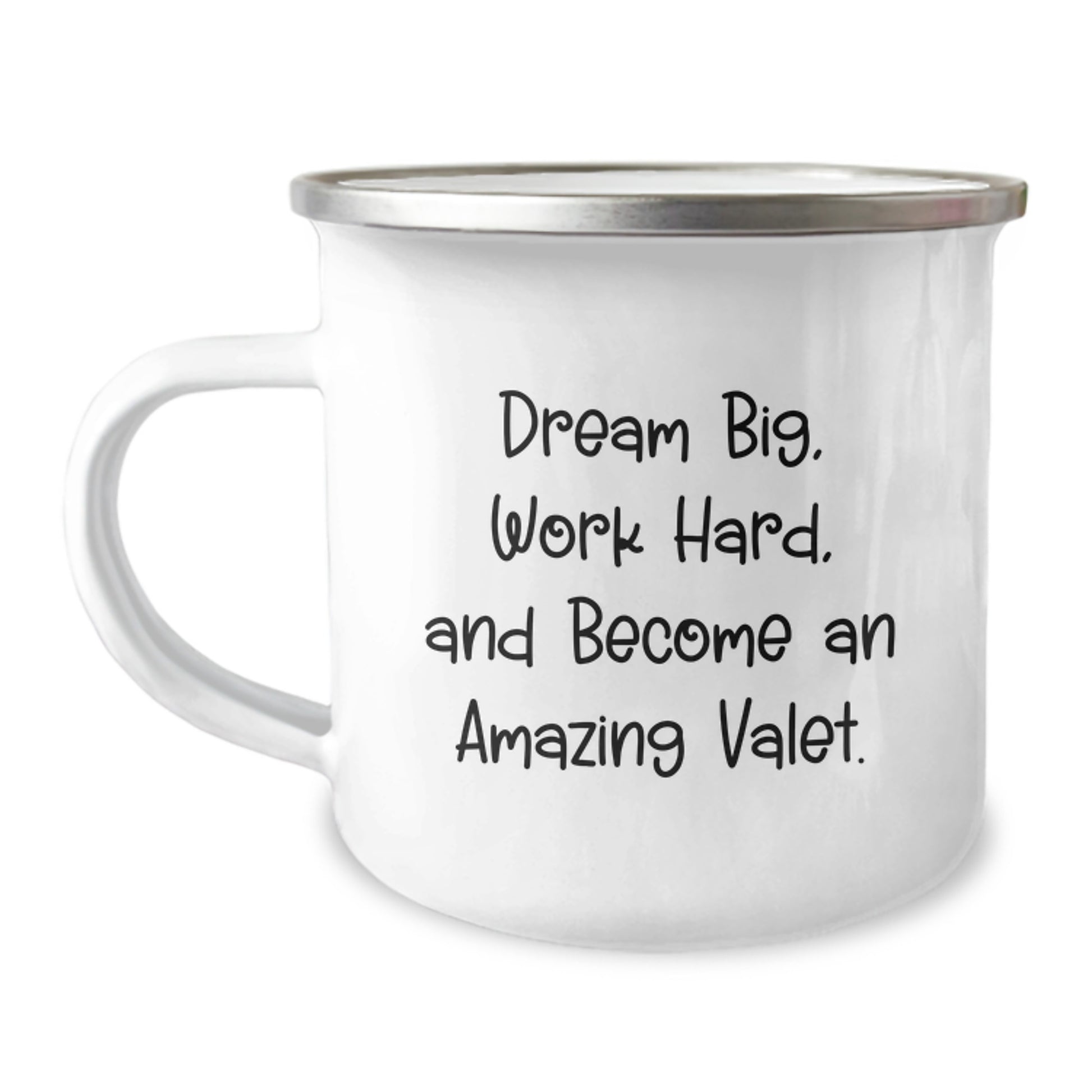 Funny Valet Gifts from Friends for Christmas Unique Presents with Camping Mug - Dream Big Work Hard - Image 1
