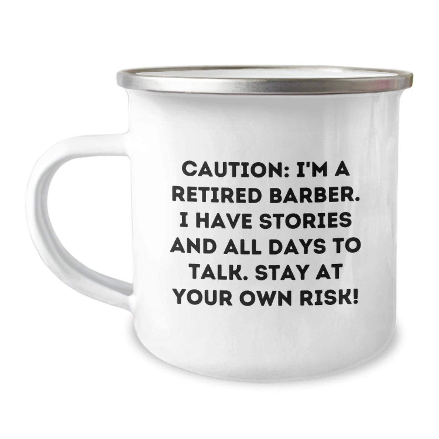 Funny Barber Gifts for Men, Caution: I'm A Retired Barber! Unique Camping Mug from Friends for Graduation - Image 1