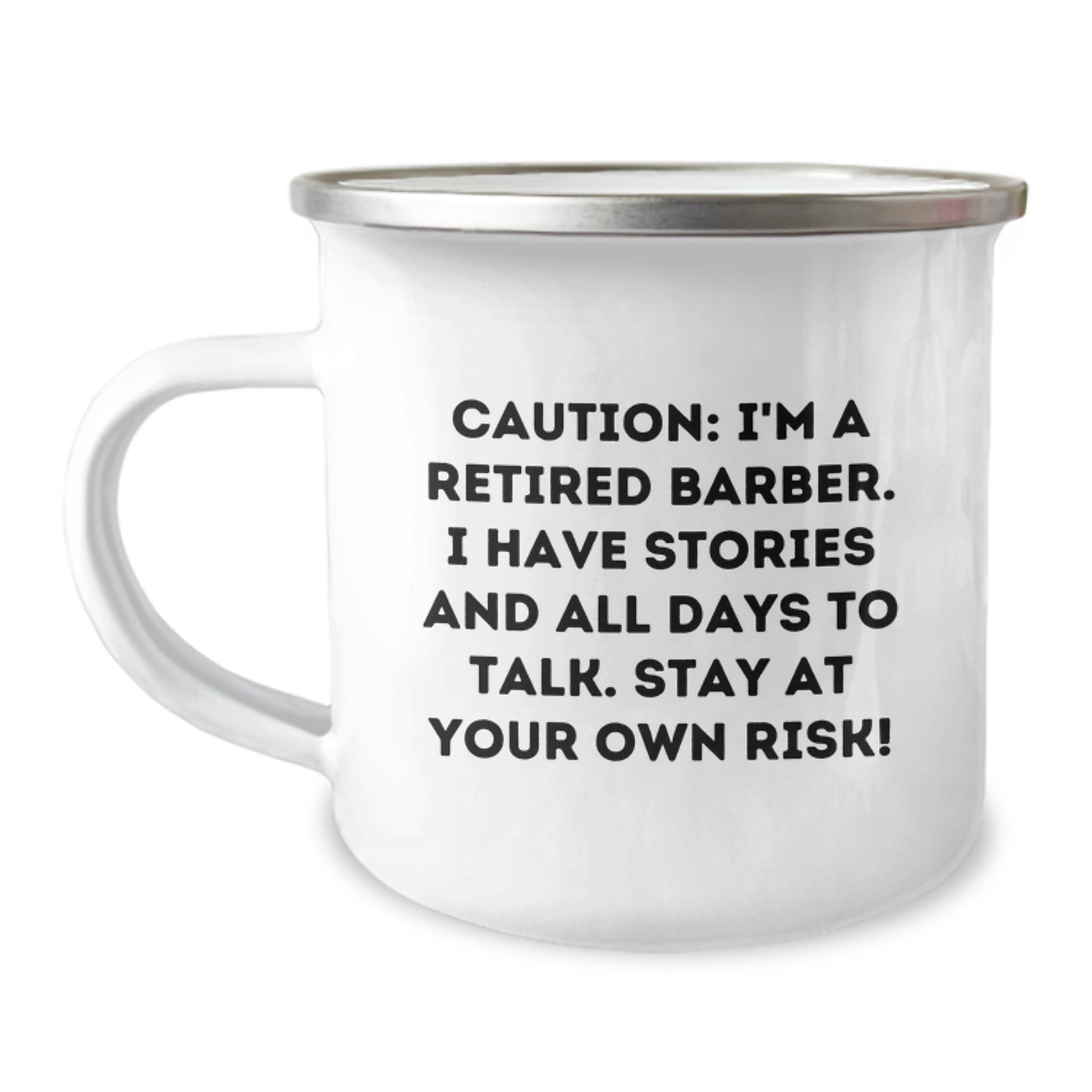 Funny Barber Gifts for Men, Caution: I'm A Retired Barber! Unique Camping Mug from Friends for Graduation - Image 1