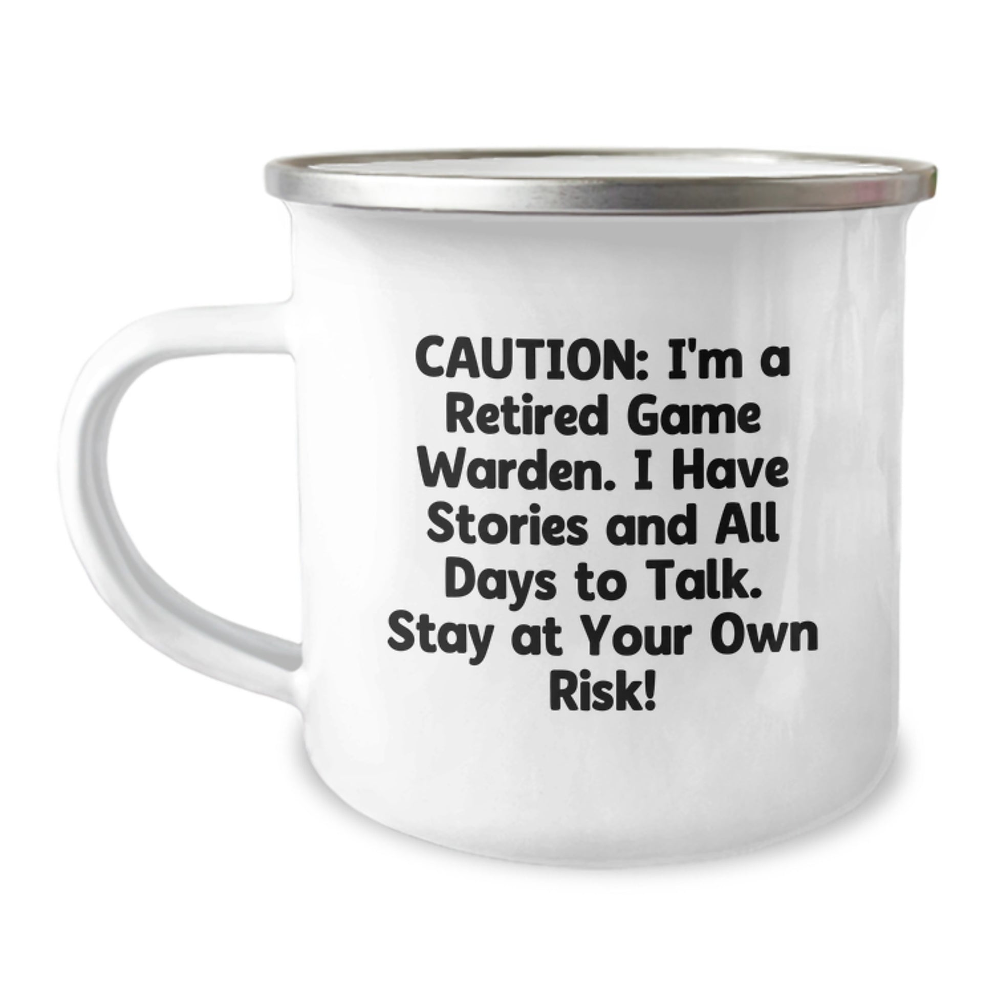Funny Game Warden Christmas Unique Gifts from Men to Friends - 'Caution: I'm A Retired Game Warden' Camping Mug for Outdoor Enthusiasts - Image 1