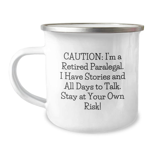 Funny Paralegal Christmas Unique Gifts from Men to Paralegal Coworkers - Camping Mug with Caution I'm A Retired Paralegal - Image 1
