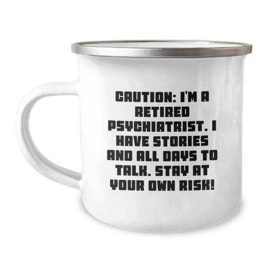 Funny Psychiatric Gifts for Men, Women and Friends from Family - Stay At Your Own Risk Camping Mug - Image 1