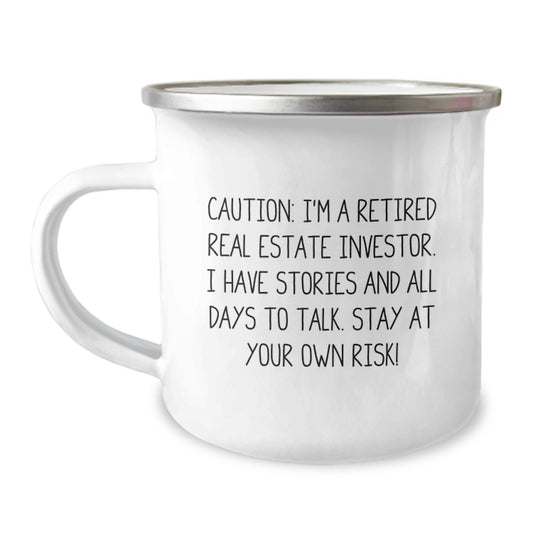 Funny Real Estate Investor Gifts for Men - Camping Mug, Caution: I'm A Retired Real Estate Investor - Perfect Unique Christmas Unique Gifts from Friends for Real Estate Enthusiast - Image 1