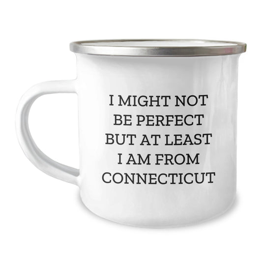 Funny Gifts from Connecticut, Perfect Christmas Unique Gifts for Men from Connecticut, I Might Not Be Perfect But At Least I Am From Connecticut - Connecticut Camping Mug - Image 1