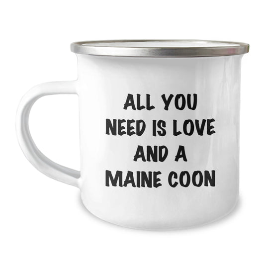 Maine Coon Cat Lovers Gifts from Family, Unique Camping Mug for Graduation, 'All You Need Is Love And A Maine Coon' - Image 1