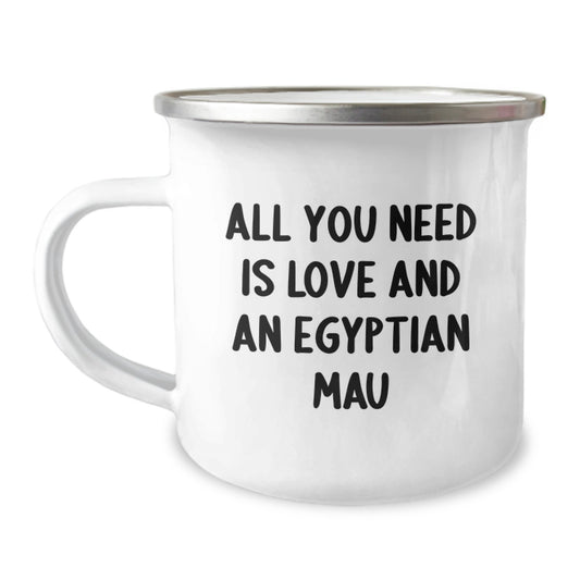 Egyptian Mau Cat Lover's Camping Mug, Gifts from Friends for Christmas, Inspired by 'All You Need Is Love And An Egyptian Mau' - Image 1