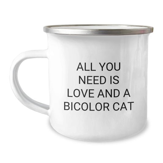 Bicolor Cat Lover's Camping Mug - Funny Quote, Ideal Gift for Bicolor Cat Enthusiasts from Friends and Family, Christmas Unique Gift Ideas - Image 1