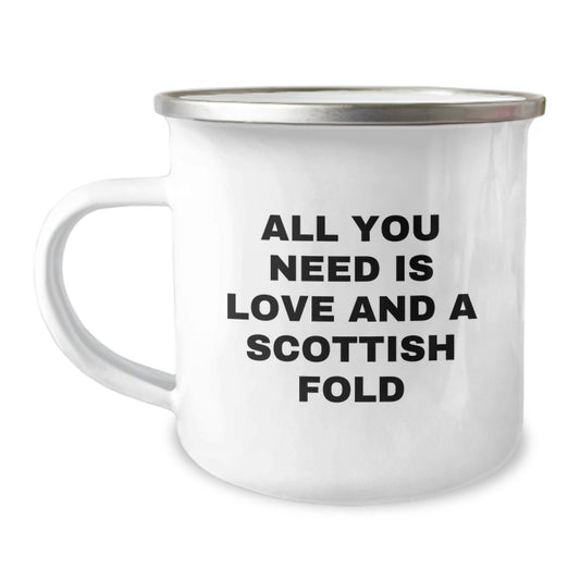 Fun Scottish Fold Cat Christmas Unique Gifts from Men to Friends - All You Need Is Love And A Scottish Fold Printed Camping Mug for Scottish Fold Cat Lovers - Image 1