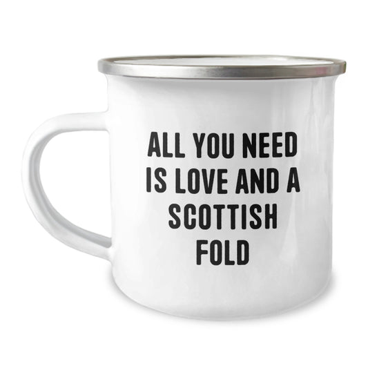 Scottish Fold Cat Lover Gifts from Family, Unique Christmas Unique Gifts for Friends, Scottish Fold Cat Camping Mug Quote - 'All You Need Is Love And A Scottish Fold' - Image 1