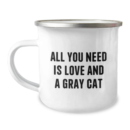 Gray Cat Camping Mug Gifts from Friends, Christmas Unique Gifts, Fun Gray Cat Quote - Image 1