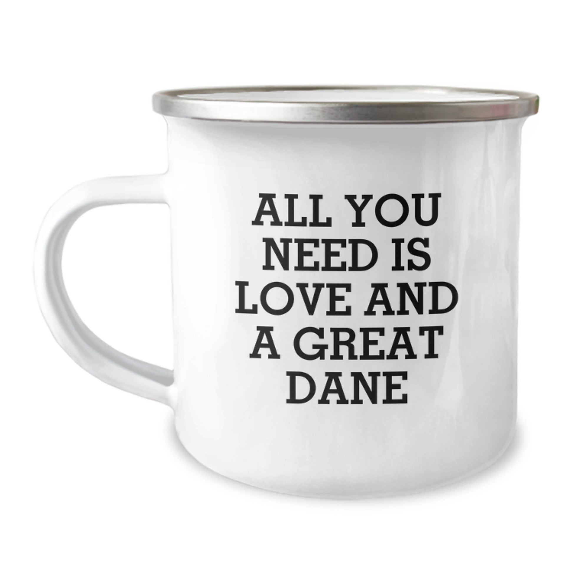 Funny Great Dane Dog Gifts for Men, Unique Camping Mug from Friends with Quote 'All You Need Is Love And A Great Dane' for Christmas - Image 1