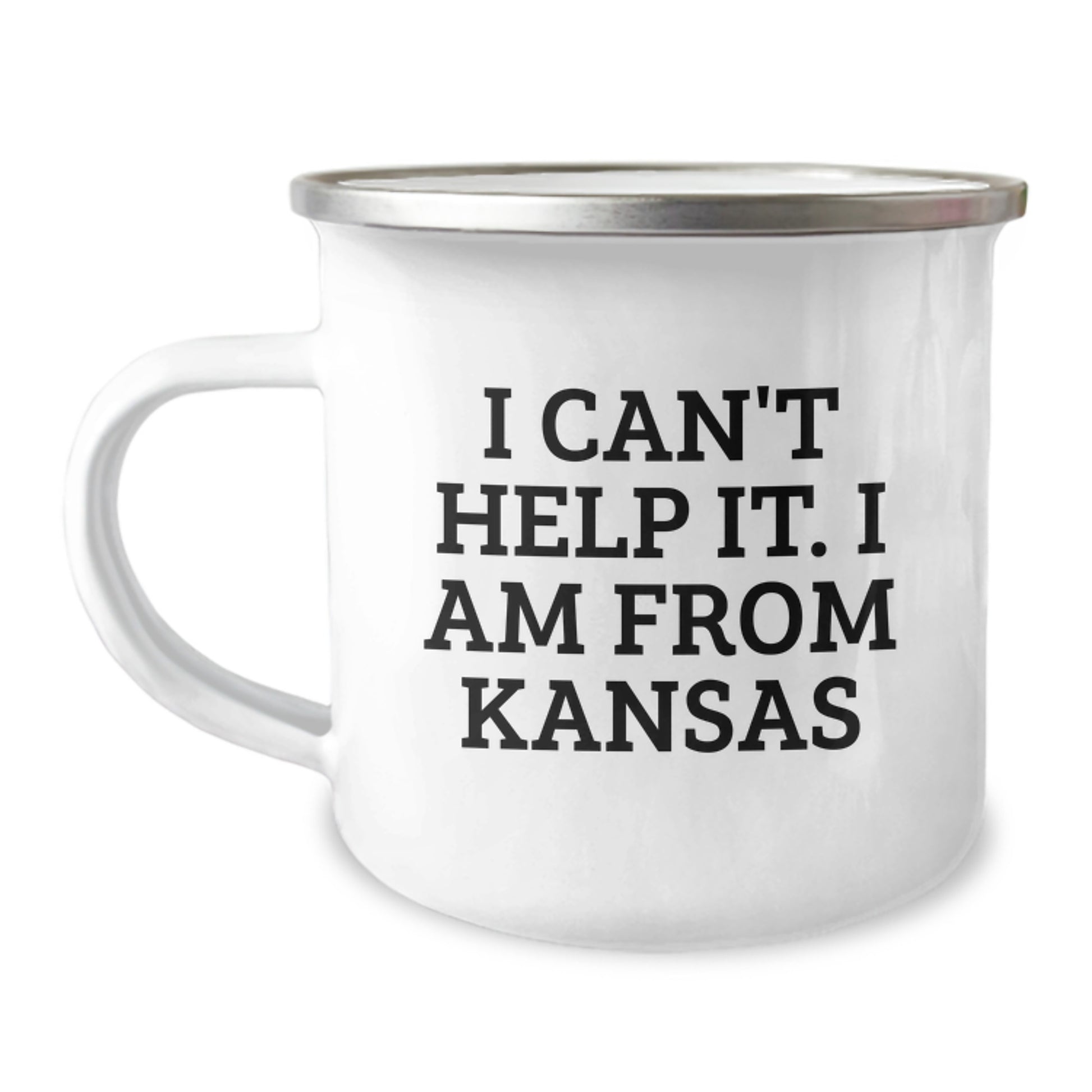 Funny Kansas Camping Mug, I Can't Help It. I Am From Kansas, Unique Gifts from Friends to Family for Graduation - Image 1