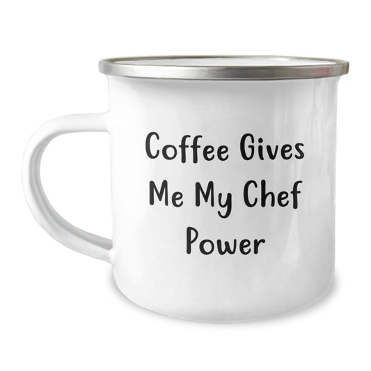 Funny Chef Gifts from Friends, Christmas Unique Gifts for Chef Men Stainless Steel Camping Mug Coffee Lover, Funny Quote 'Coffee Gives Me My Chef Power' - Image 1
