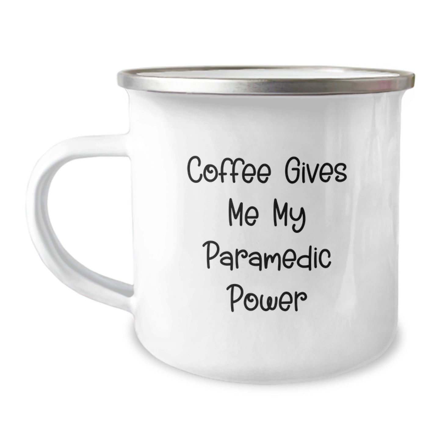 Funny Rescue Worker Gifts from Mom to Her Hero on Birthday - 'Coffee Gives Me My Rescue Worker Power' Quote Enamel Camping Mug for Rescue Worker Men, Women, Friends, Coworkers, and Family - Image 1