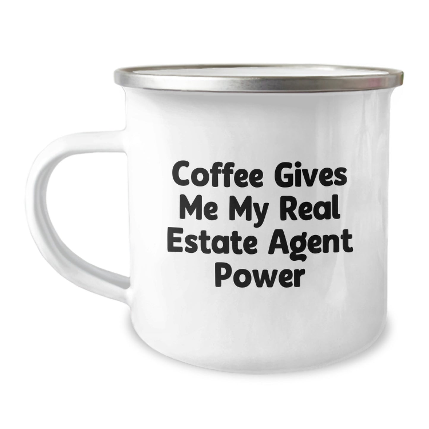 Funny Real Estate Agent Gifts from Friends - 'Coffee Gives Me My Real Estate Agent Power' Quote on Birthday Camping Mug for Real Estate Agent Men, Gifts for Real Estate Agent, Real Estate Agent Women - Image 1