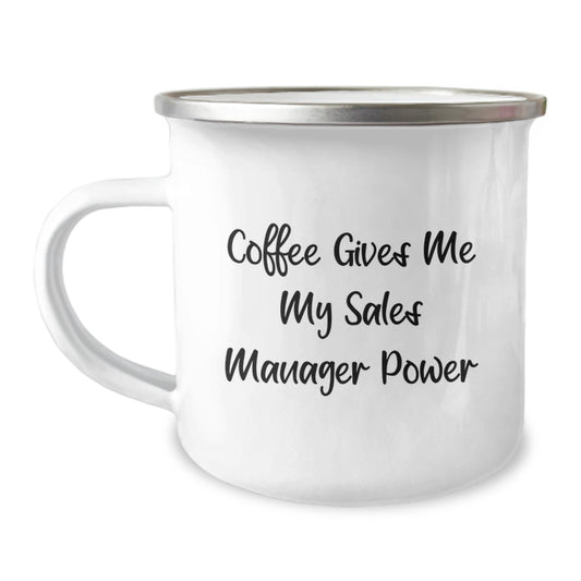 Funny Sales Manager Gifts for Men, Unique Christmas Unique Gifts from Friends, 'Coffee Gives Me My Sales Manager Power' Camping Mug - Image 1