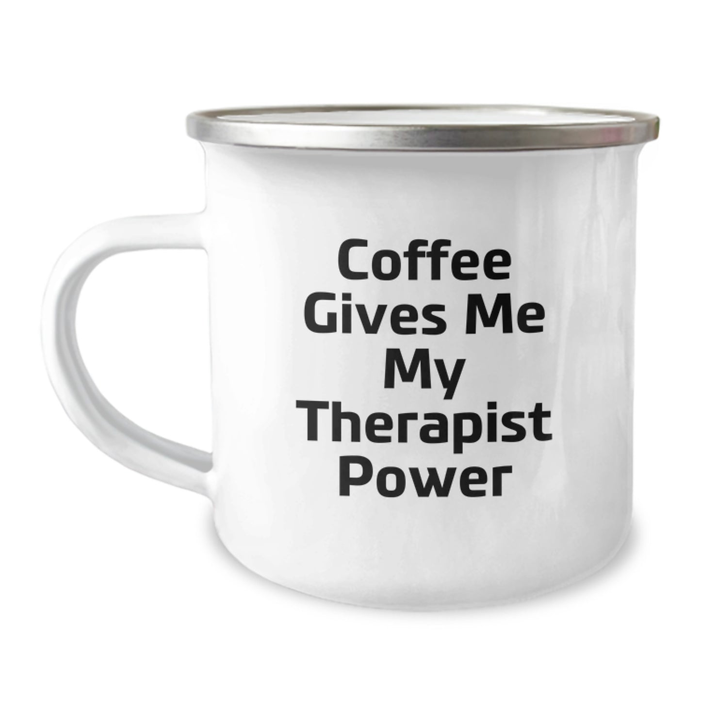 Funny Therapist Gifts from Friends, Unique Camping Mug for Therapist Graduation, 'Coffee Gives Me My Therapist Power' - 12 oz Stainless Steel with Enamel Finish - Image 1