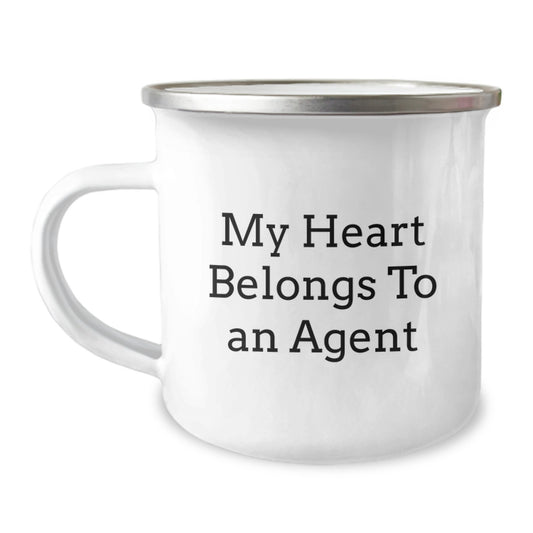 Funny Agent Gifts, My Heart Belongs To An Agent Funny Agent Camping Mug, Christmas Unique Agent Mugs - Image 1