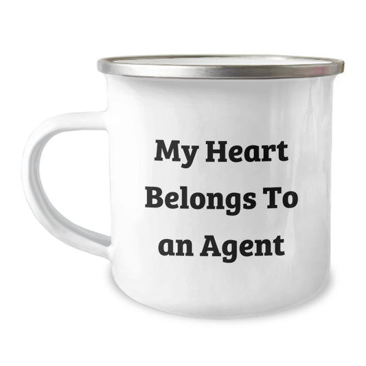 Funny Agent Gifts from Friends Christmas Unique Agent Camping Mugs - 'My Heart Belongs To An Agent' - 12 oz Stainless Steel with Enamel Finish - Image 1