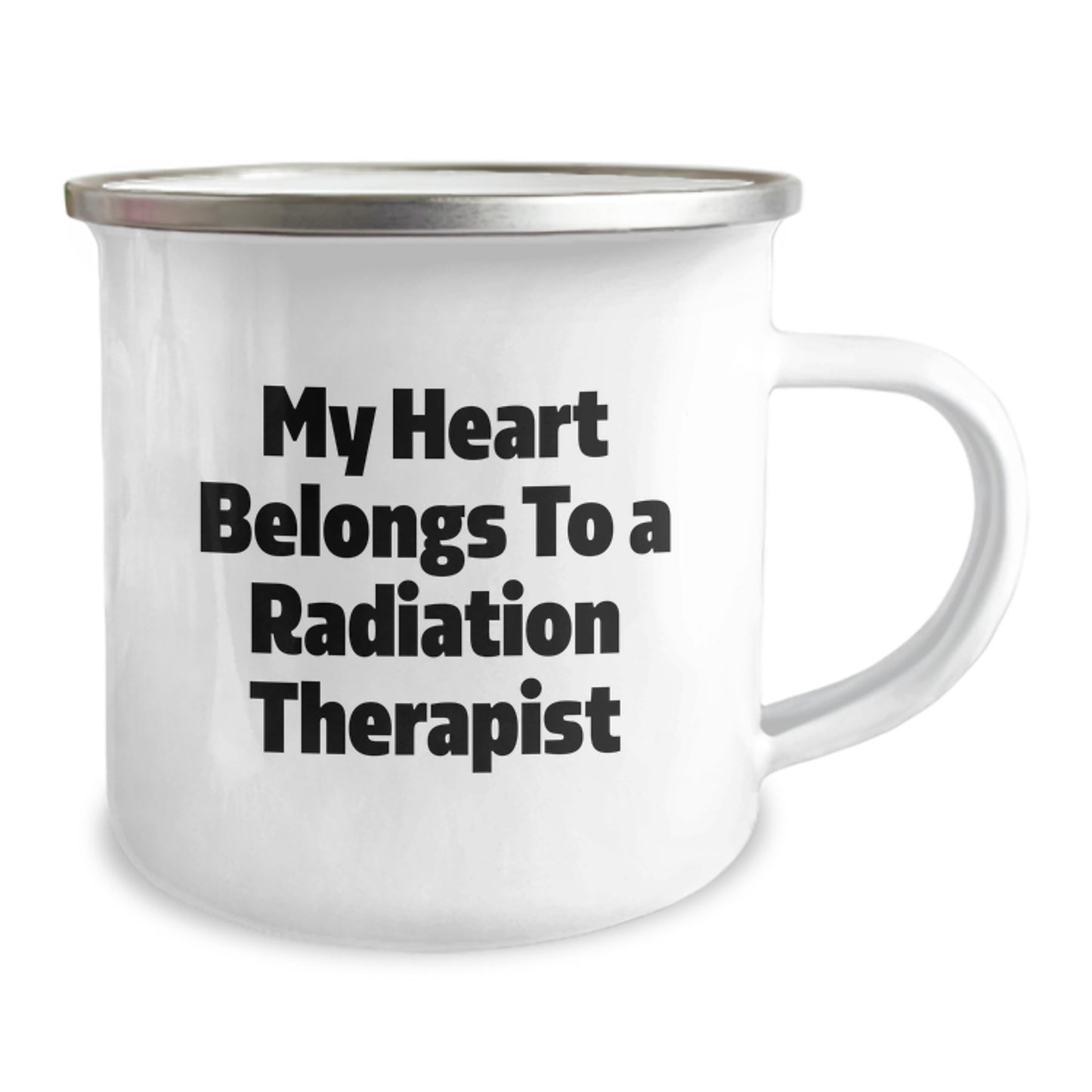 Funny Radiation Therapist Gifts from Family for Men - My Heart Belongs To A Radiation Therapist Enamel Camping Mug - Image 2