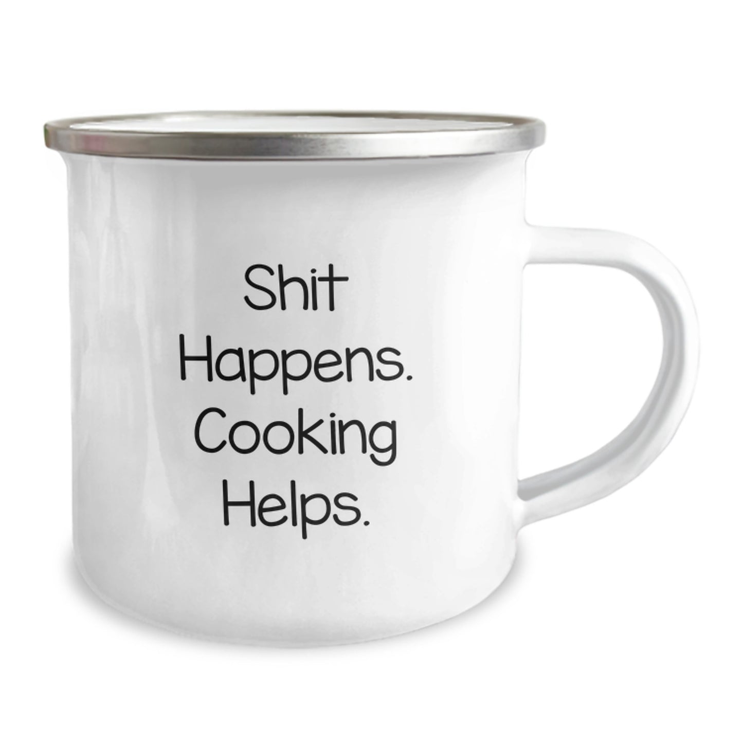 Funny Camping Mug for Cooking Lovers Gifts from Friends and Family - 'Shit Happens. Cooking Helps.' Christmas Unique Presents - Image 2