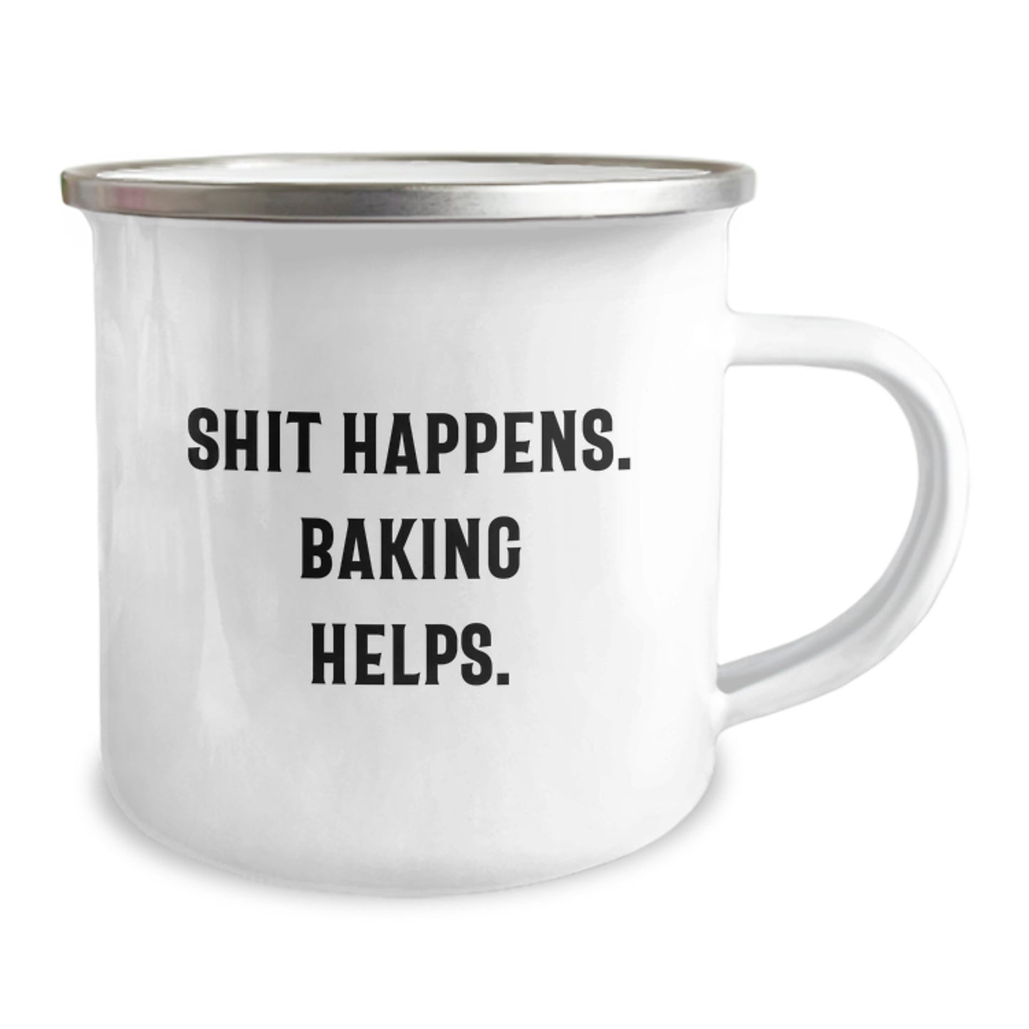 Funny Baking Gifts for Men - 'Shit Happens. Baking Helps.' Camping Mug, 12 oz Stainless Steel with Enamel Finish, Perfect for Christmas Unique Gifts from Family - Image 2