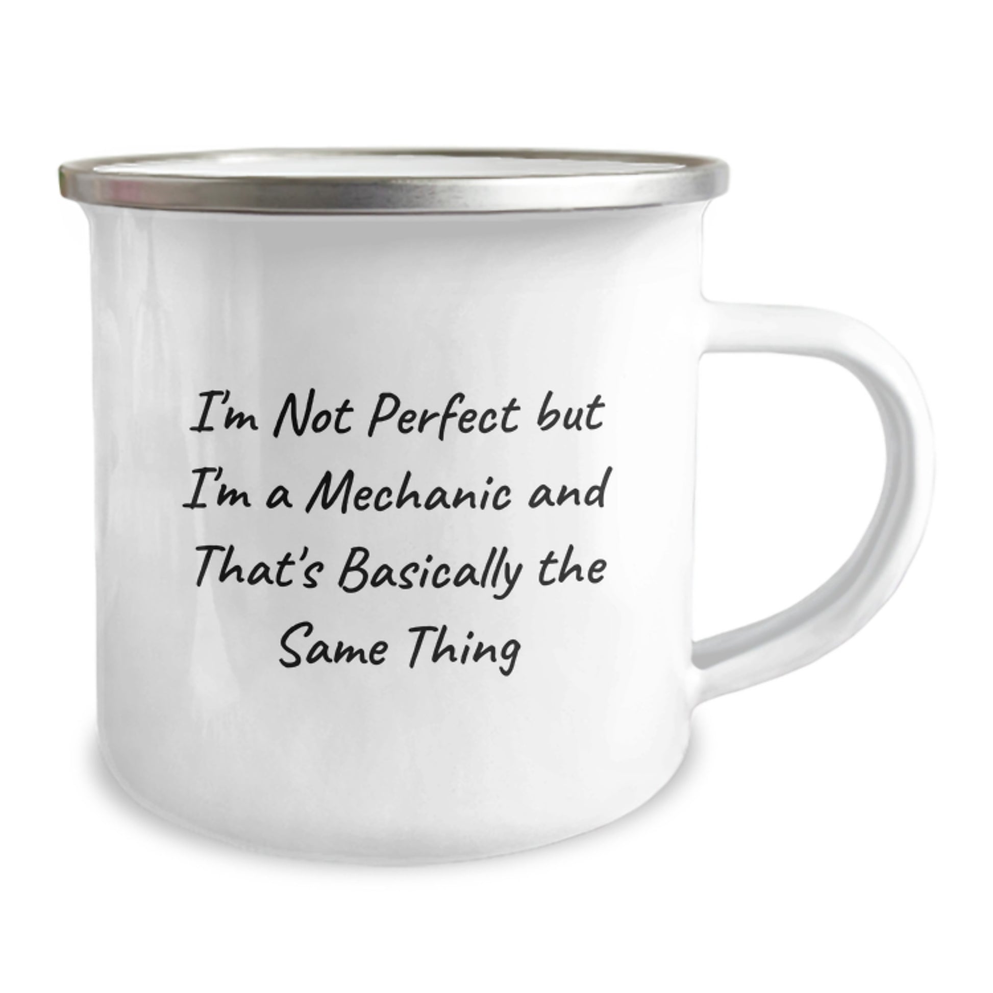 Funny Mechanic Gifts for Birthday - 'I'm Not Perfect But I'm A Mechanic And That's Basically The Same Thing' Stainless Steel Camping Mug from Friends - Image 2