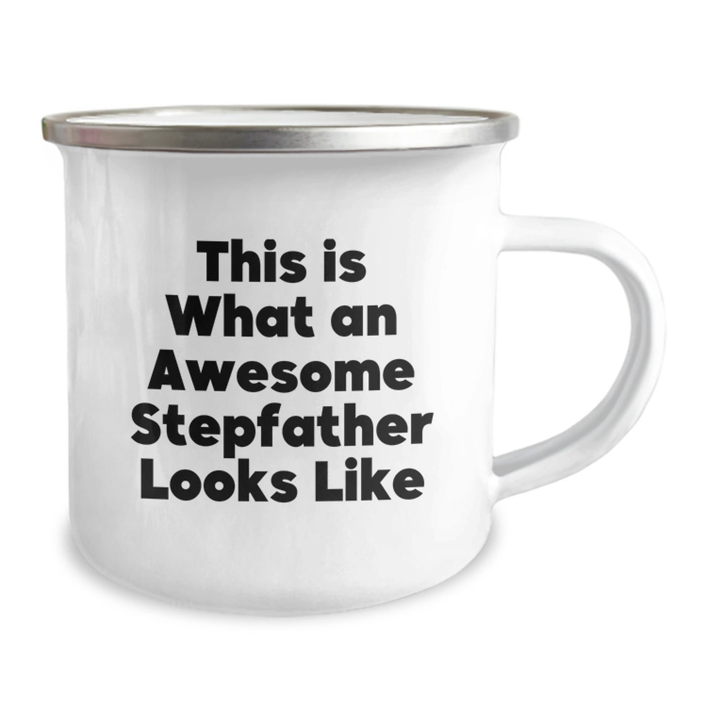 Funny Stepfather Gifts for Him, Camping Mug for Graduation from Dad, 'This Is What An Awesome Stepfather Looks Like' Quote, 12 oz Stainless Steel with Enamel Finish - Image 2
