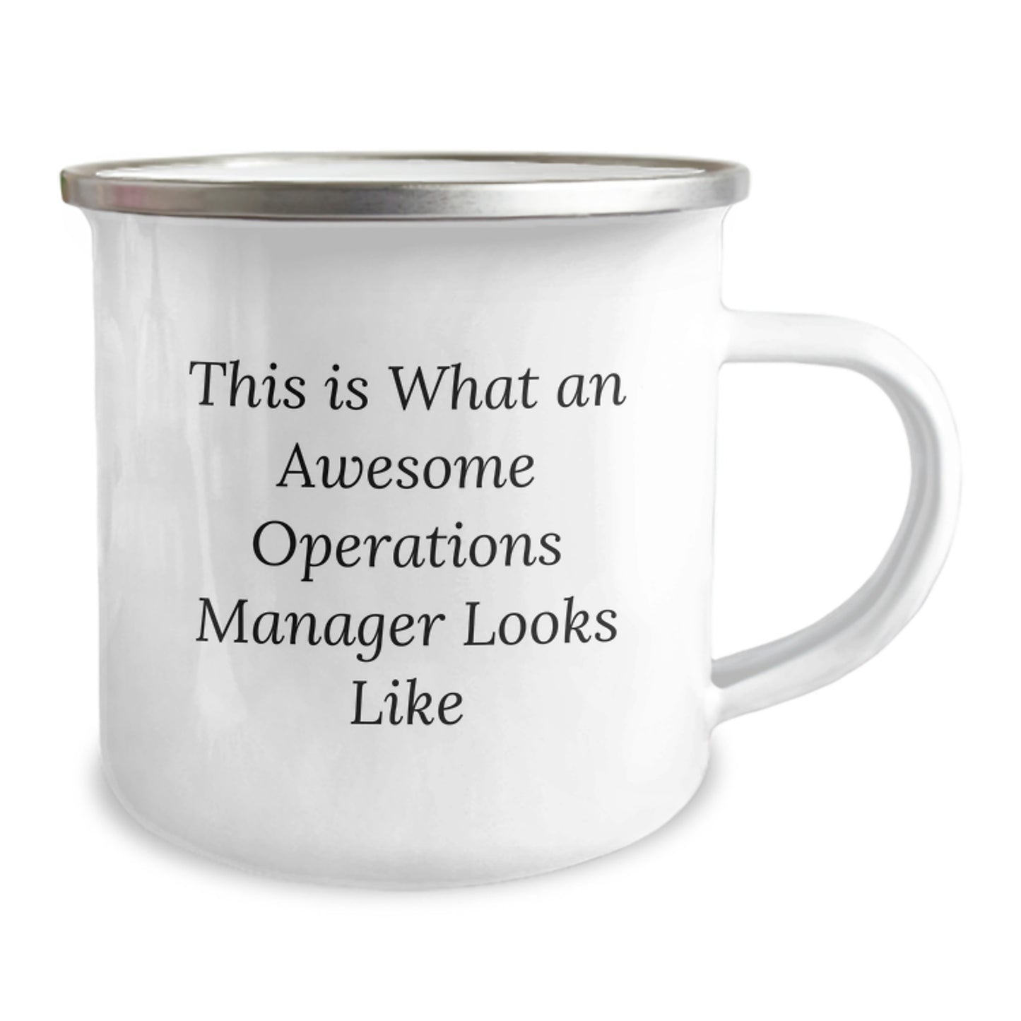 Funny Operations Manager Gifts - 'This Is What An Awesome Operations Manager Looks Like' Birthday Camping Mug from Friends, 12 oz Stainless Steel Enamel Finish - Image 2