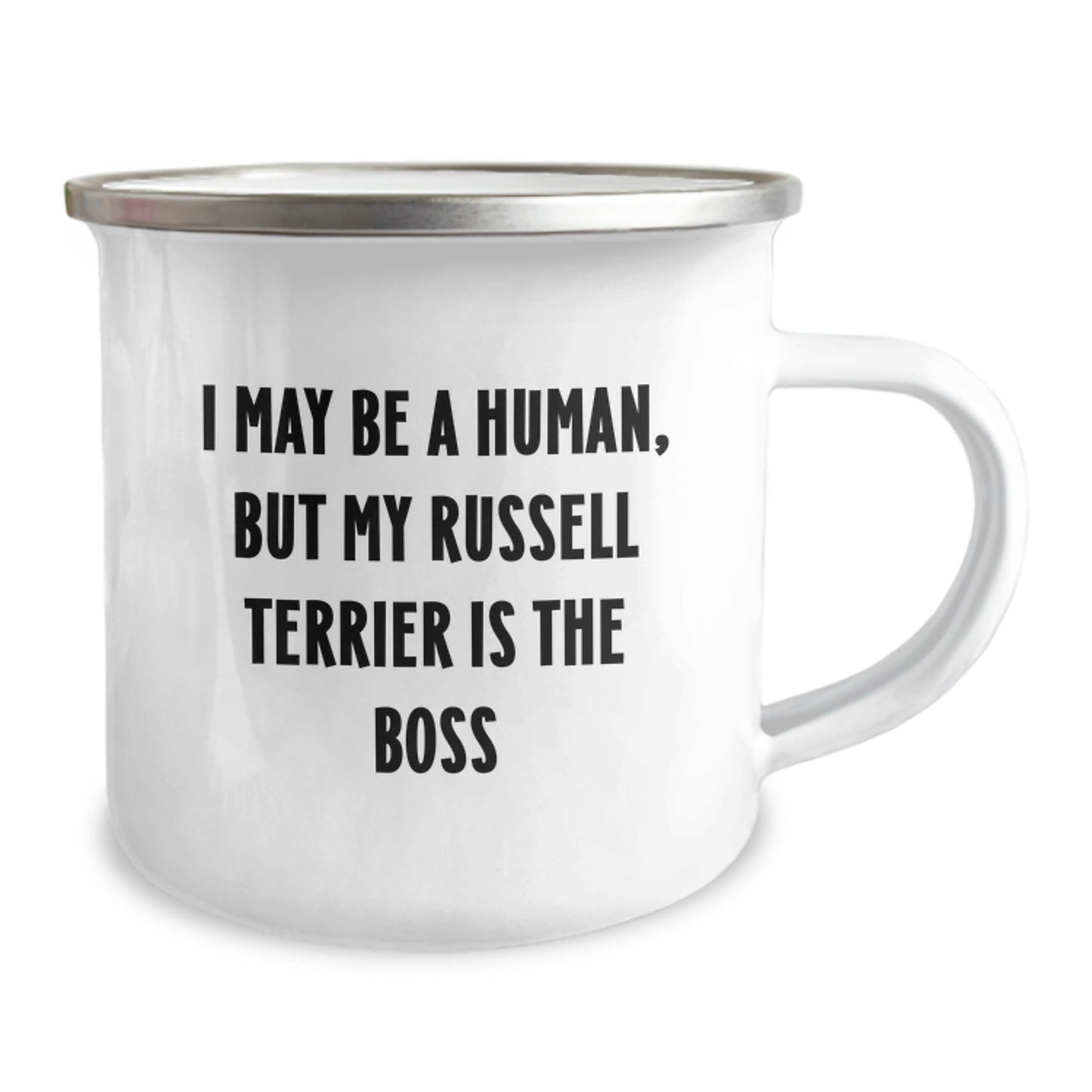 Russell Terrier Dog Funny Camping Mug Gifts from Men to Russell Terrier Dog Owners - I May Be A Human, But My Russell Terrier Is The Boss - Image 2