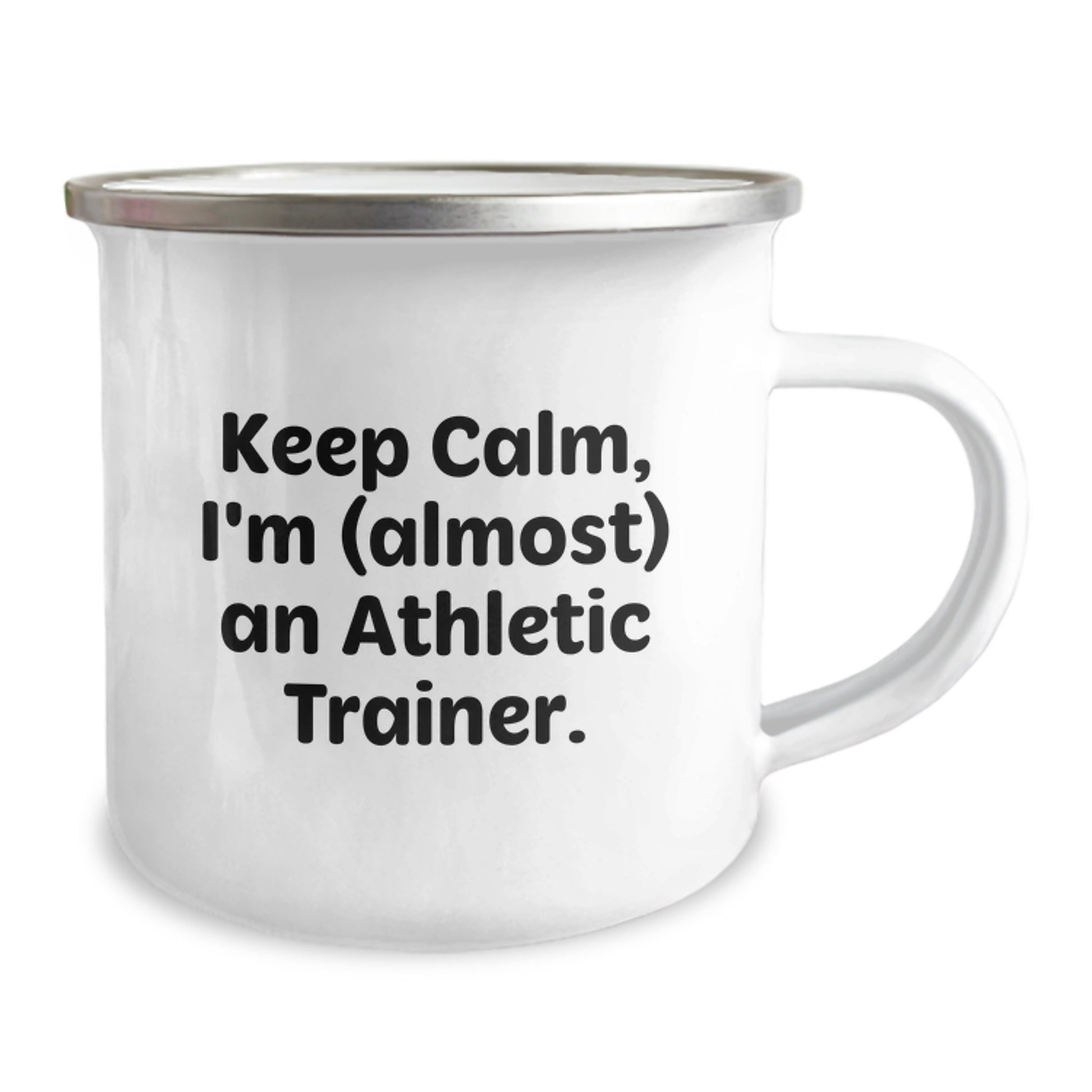 Funny Athletic Trainer Gifts for Men, Unique Camping Mug for Christmas, 'Keep Calm I'm (almost) An Athletic Trainee' Stainless Steel Enamel Finish - Image 2
