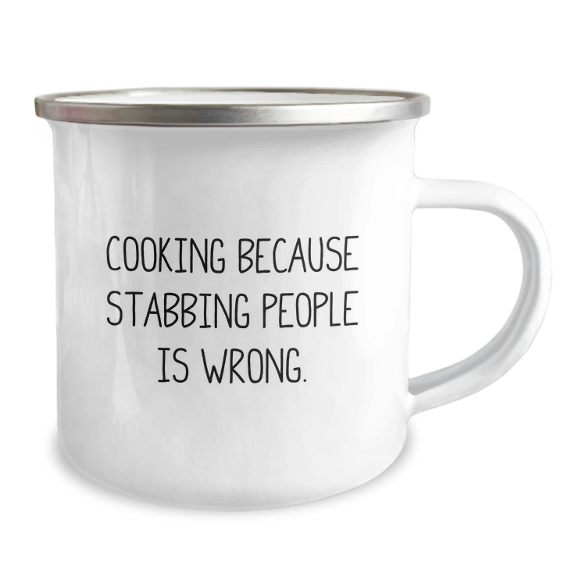 Funny Cooking Enthusiast Gifts for Men, Unique Christmas Unique Gifts from Friends for Cooking Lover, Camping Mug with 'Cooking Because Stabbing People Is Wrong.' Quote - Image 2