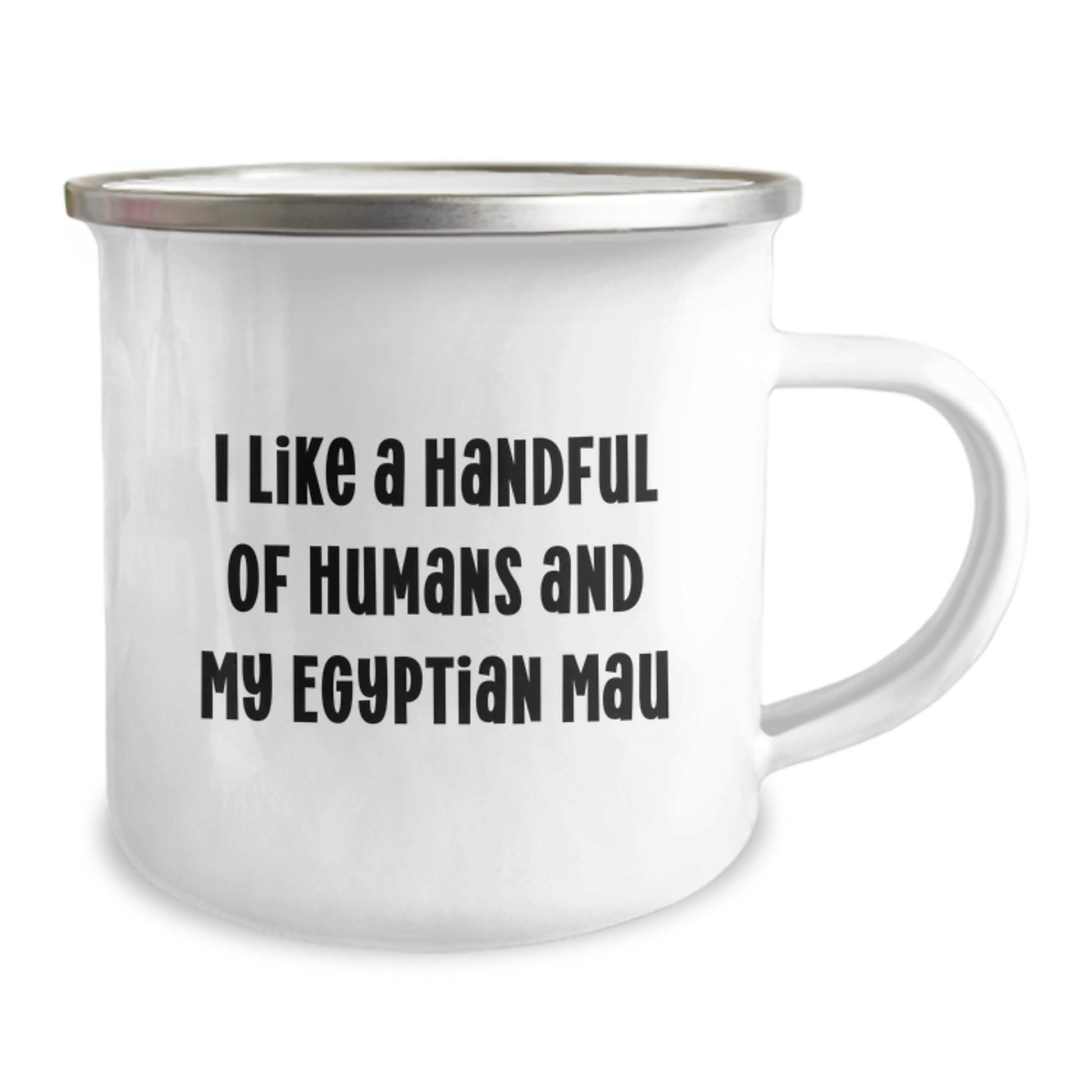Funny Egyptian Mau Cat Gifts for Men, Women, Friends and Family This Christmas - I Like A Handful Of Humans And My Egyptian Mau - Enamel Camping Mug - Image 2