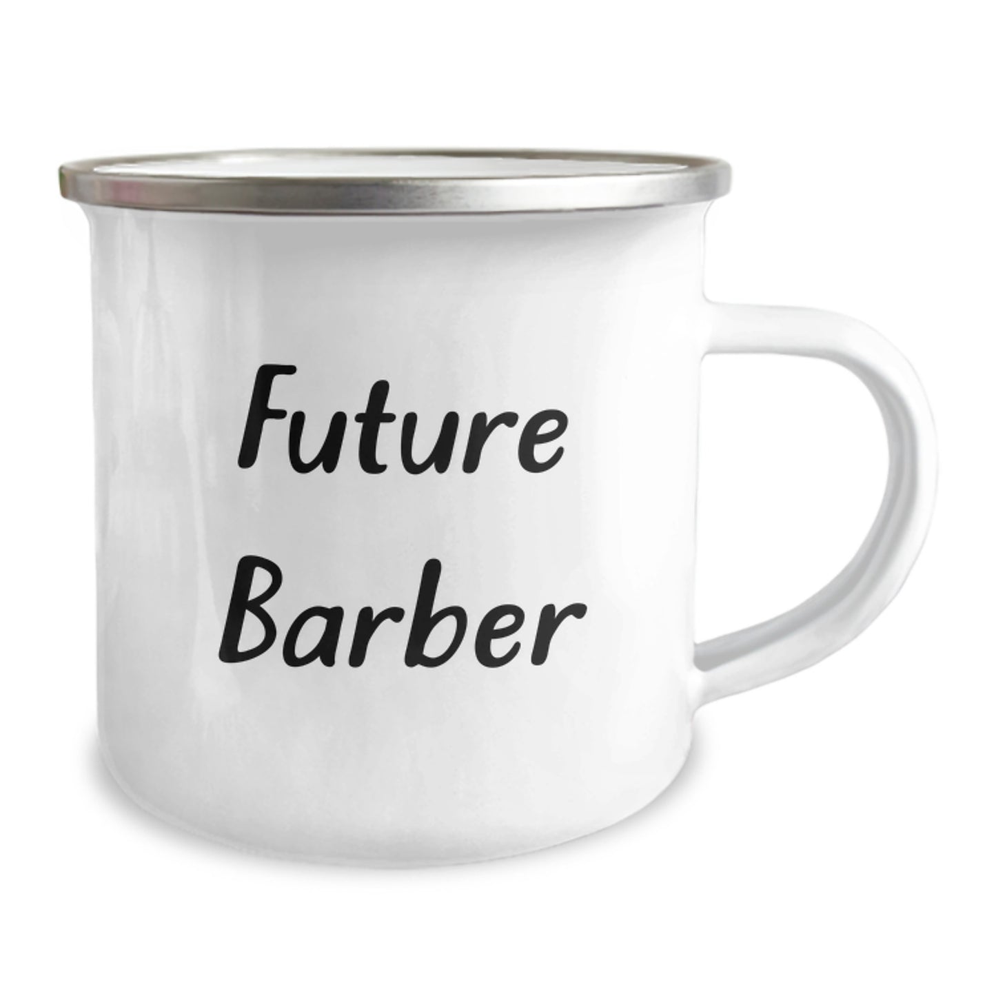 Funny Future Barber Gift from Friends for Graduation Unique Barber Camping Mug, 'The Future is Bright', 12 oz Stainless Steel Enamel Finish, Hand Wash Recommended, Permanent Printing - Image 2