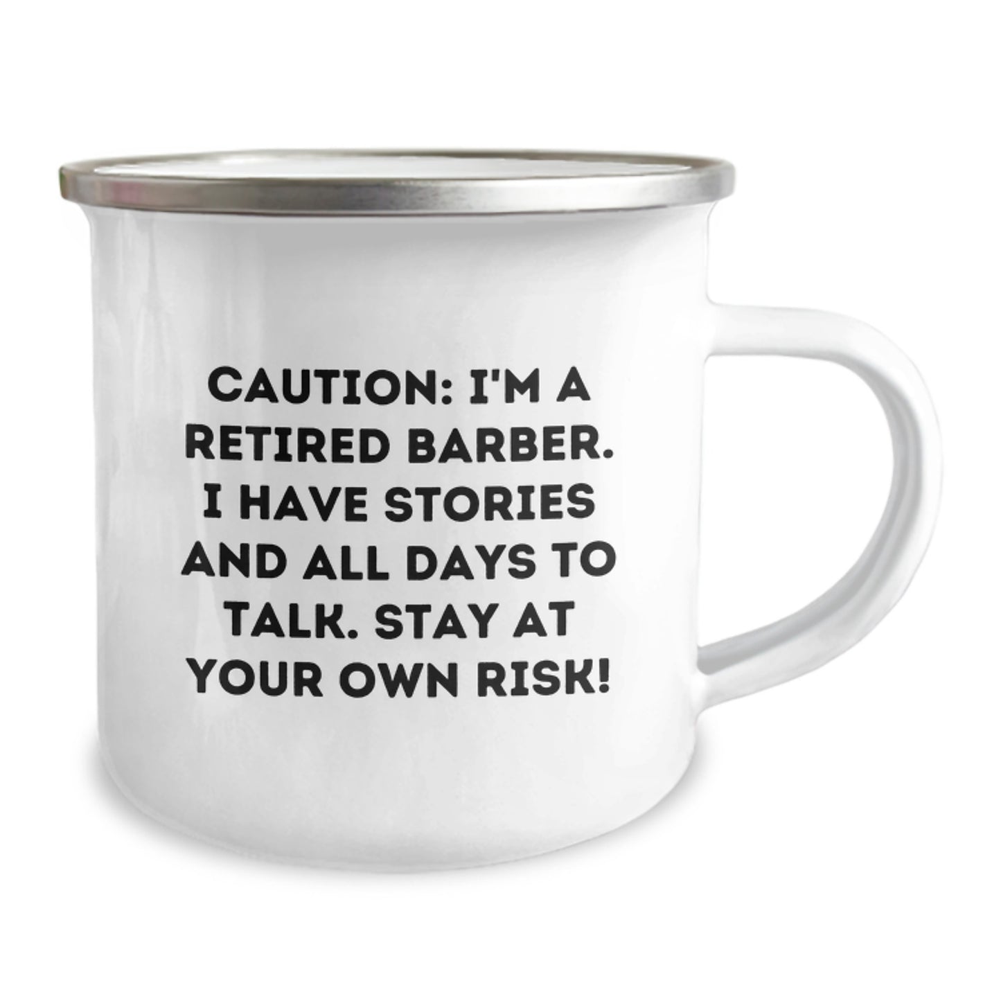 Funny Barber Gifts for Men, Caution: I'm A Retired Barber! Unique Camping Mug from Friends for Graduation - Image 2