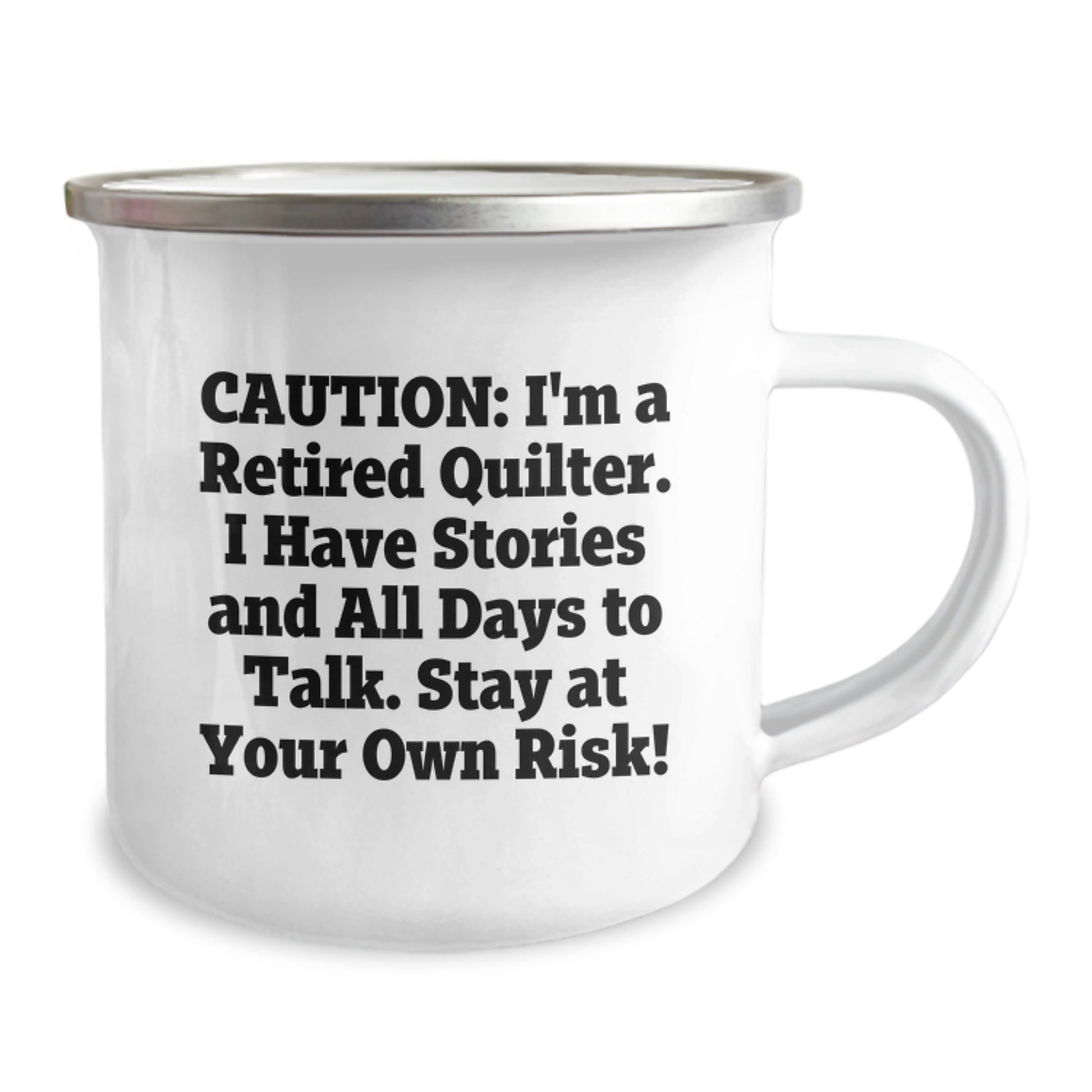 Funny Quilter Gifts for Men, Women, Friends, Coworkers, Family - Quilter Camping Mug with Caution Warning - Image 2