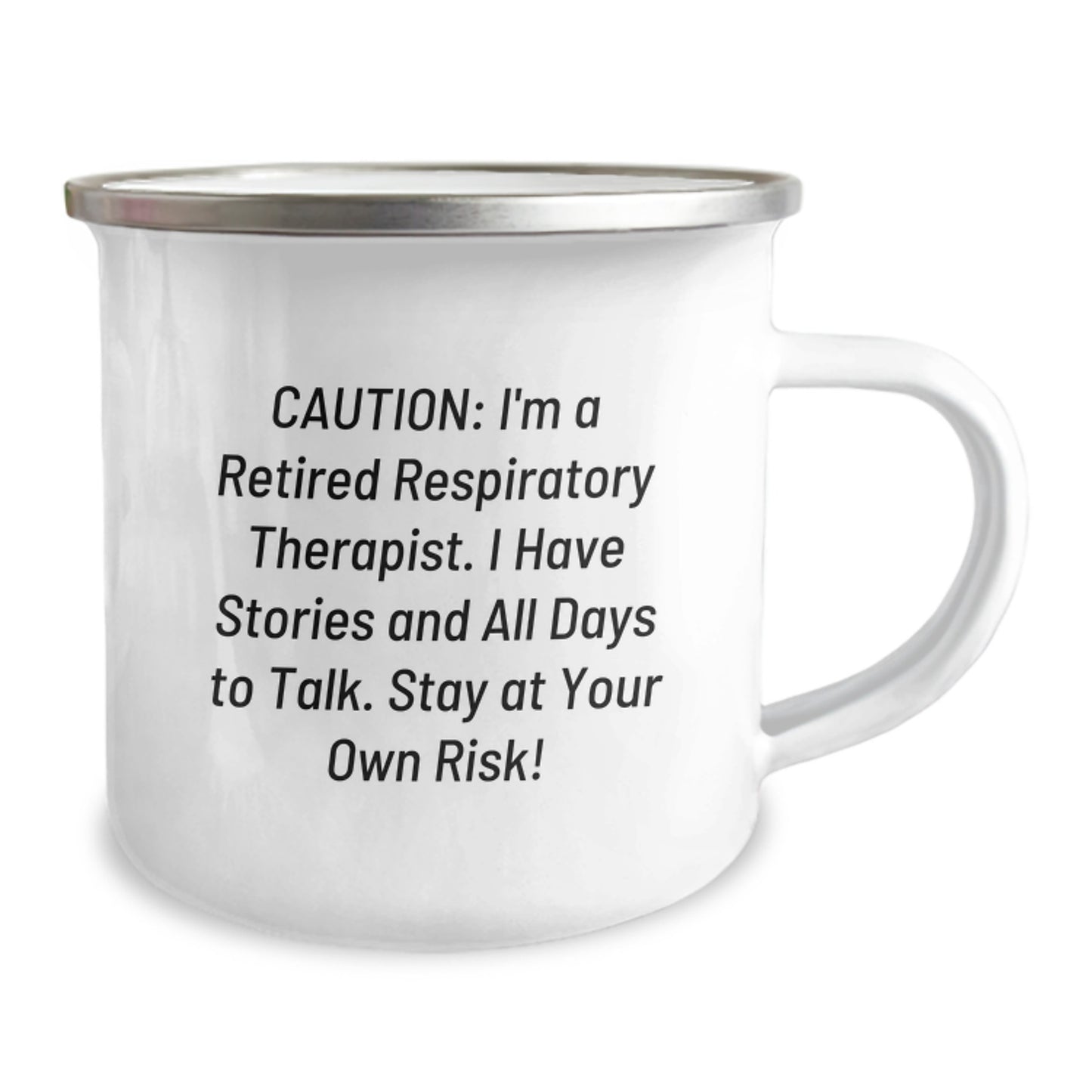 Unique Funny Respiratory Therapist Gift for Men, 'Caution: Stories to Tell' Camping Mug, Stainless Steel with Enamel Finish, Perfect Christmas Memorable Present for Coworkers - Image 2