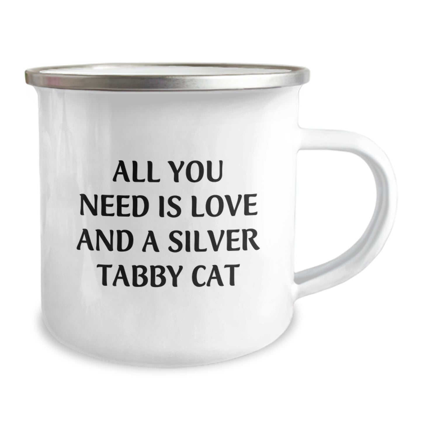 Funny Silver Tabby Cat Camping Mug Gifts from Men to Silver Tabby Cat Lovers on Birthday, All You Need Is Love - Image 2