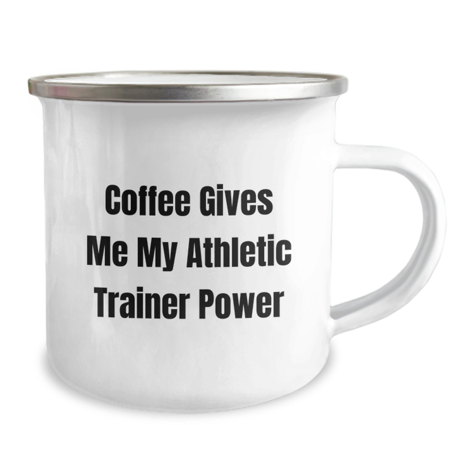 Funny Athletic Trainer Gifts from Friends for Birthday - 'Coffee Gives Me My Athletic Trainer Power' Quote Camping Mug - Image 2