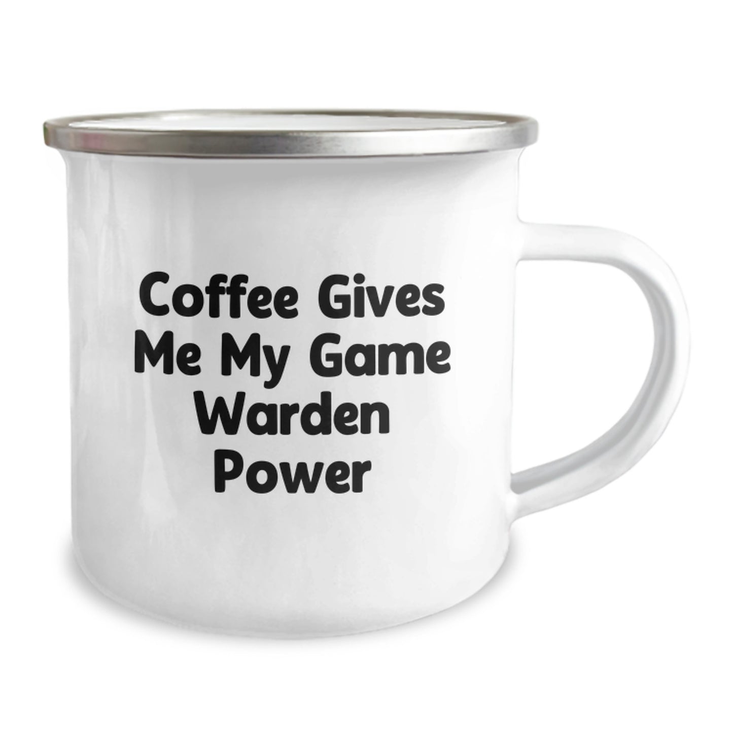 Funny Game Warden Gifts from Friends, 'Coffee Gives Me My Game Warden Power' Enthusiast Camping Mug, Birthday Unique Gifts for Him, 12 oz Stainless Steel with Enamel Finish - Image 2