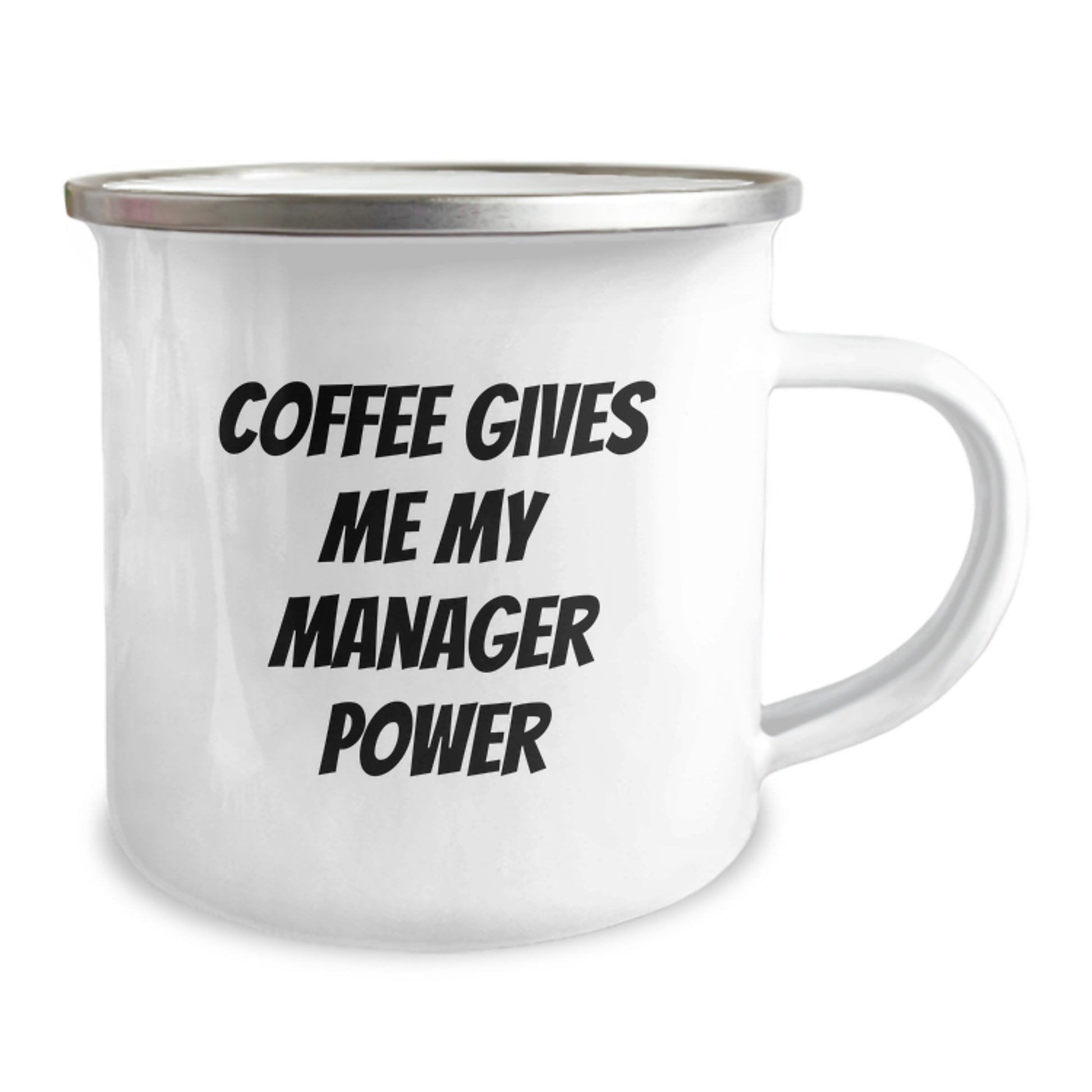 Funny Manager Gifts from Friends for Birthday - 'Coffee Gives Me My Manager Power' Camping Mug, 12 oz Stainless Steel with Enamel Finish - Image 2