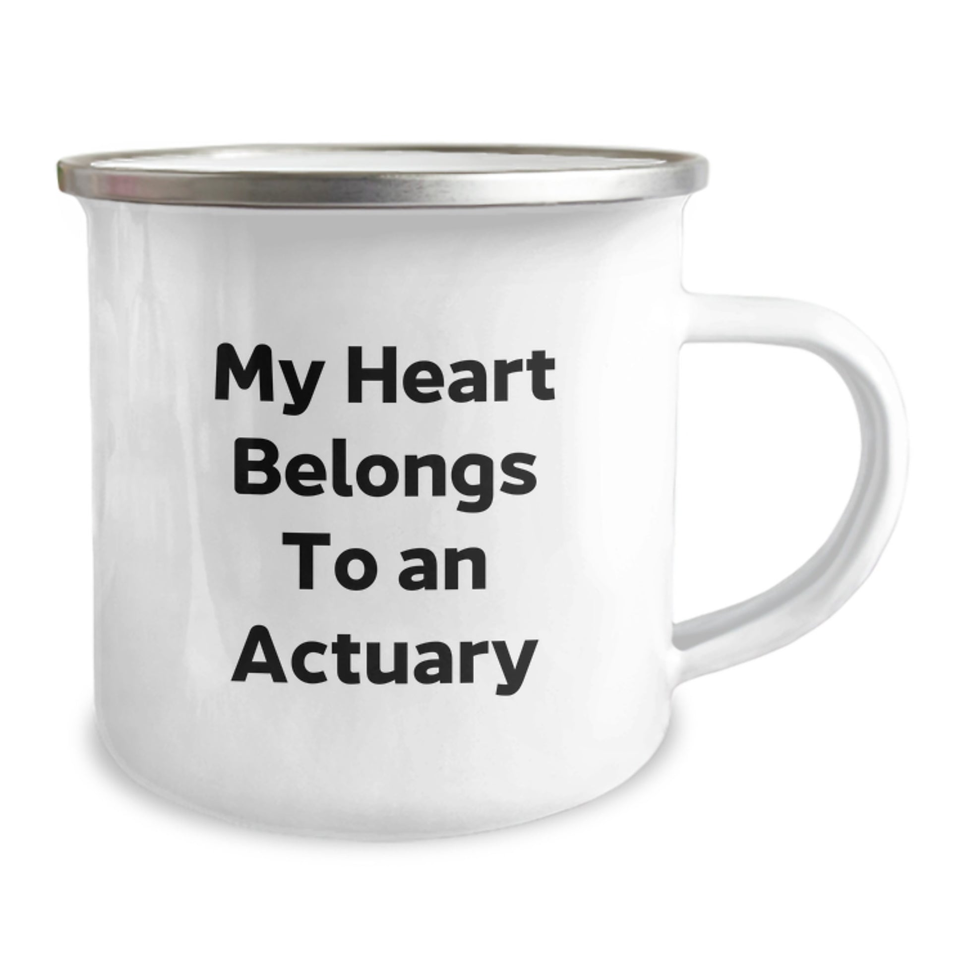 Funny Actuary Gifts from Friends for Actuary Men, Unique Camping Mug for Christmas, 'My Heart Belongs To An Actuary' Quote, 12 oz Stainless Steel with Enamel Finish - Image 2