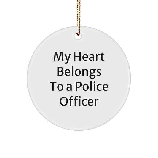 Funny Police Officer Gifts from Family - My Heart Belongs To A Police Officer Christmas Unique Ornaments for Police Officer Women Men Friends Coworkers Family - Image 1