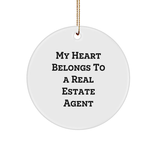 Funny Circle Ornament for Real Estate Agent Gifts from Family, 'My Heart Belongs To A Real Estate Agent' Christmas Unique Gifts for Men - Image 1