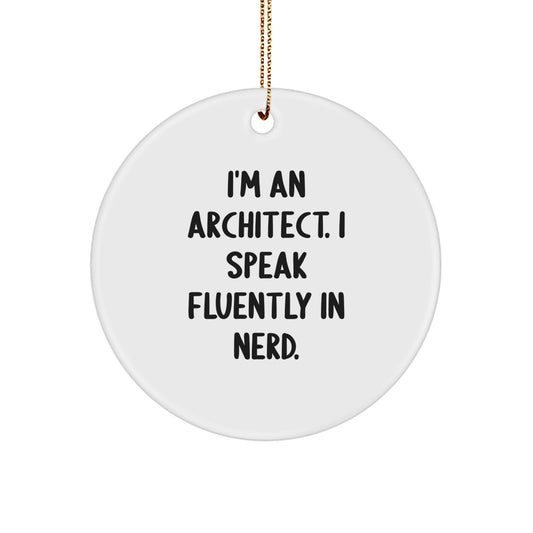 Funny Architect Gifts from Men to Women, Christmas Unique Circle Ornament for Architects who Speak Fluently in genius - Gift for Architect Friends - Image 1
