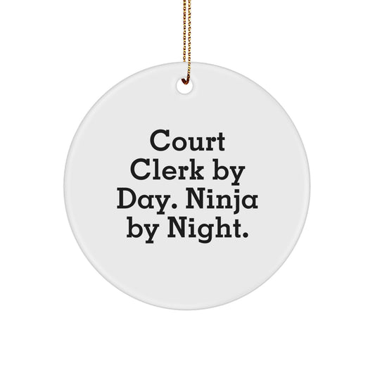 Funny Court Clerk Gifts for Men - Court Clerk By Day. Ninja By Night. Circle Ornament Christmas Unique Gifts from Friends - Image 1